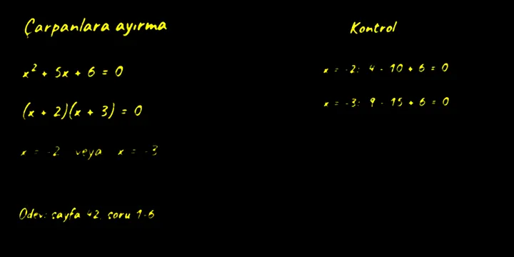 Reading mode with the yellow-on-black theme: a factoring lesson in yellow writing on black.
