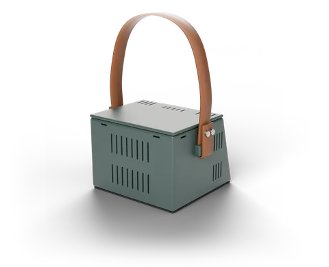 The TahtX box from the back: ventilation slots and strap mount.